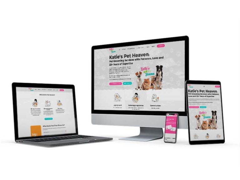 katie's pet home anglia grooming, állatkozmetikai szolgáltatás marketing landing weboldal referencia tartalom design